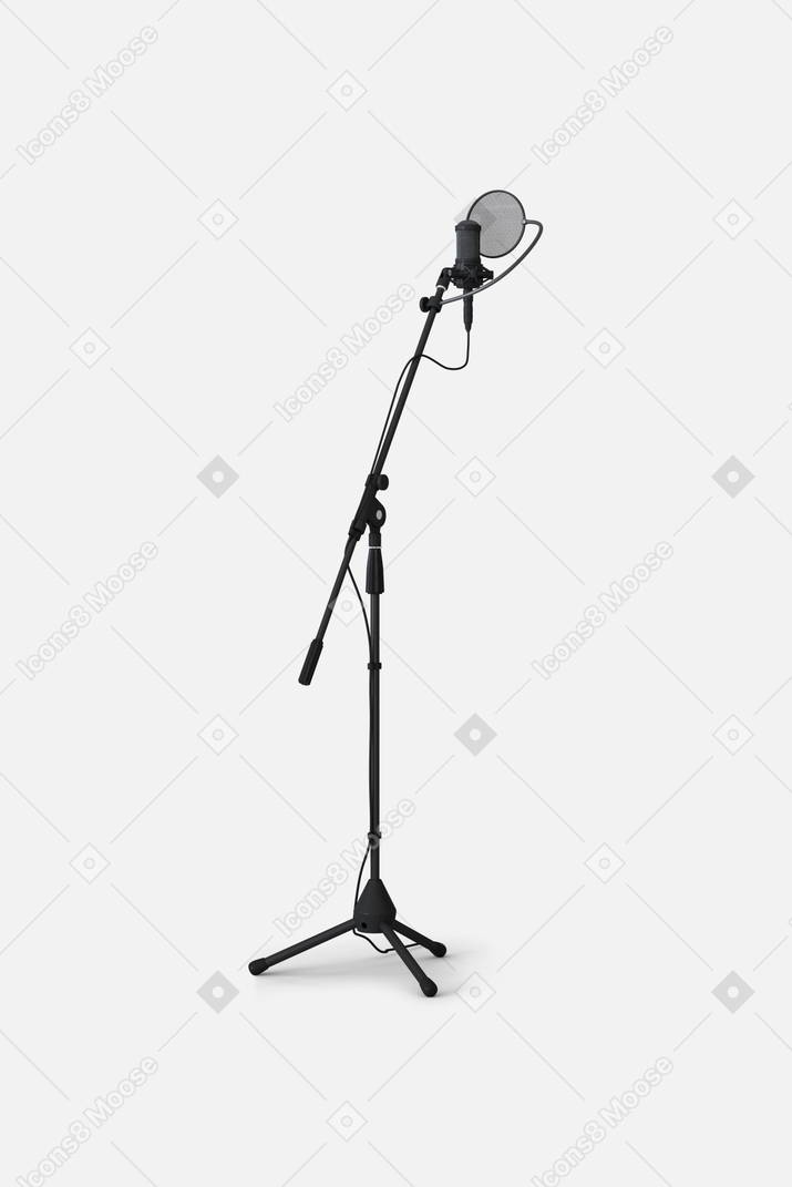 Um tiro lateral de um suporte de microfone telescópico preto
