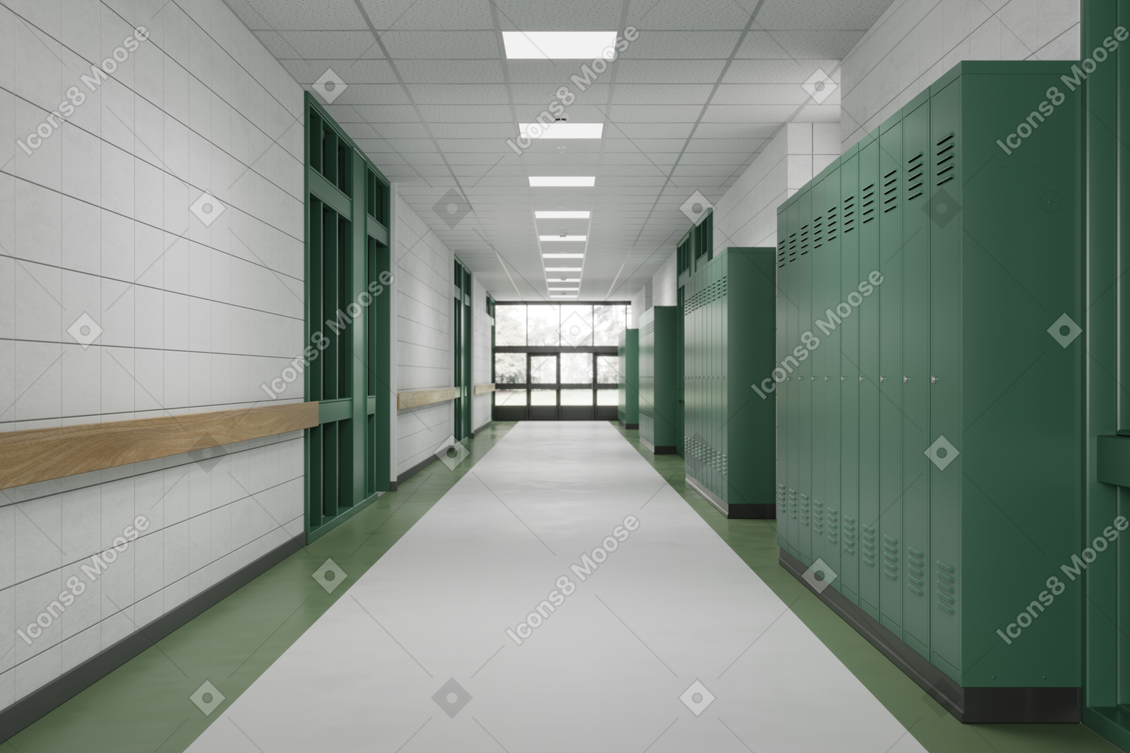 学校走廊，储物柜