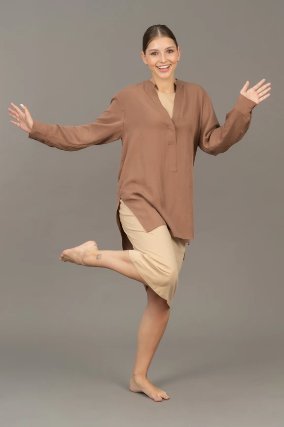 woman standing barefoot