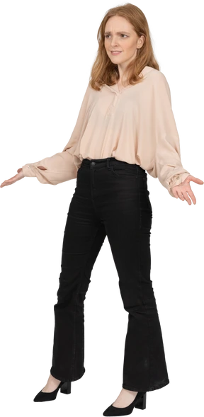 Woman in beautiful blouse standing