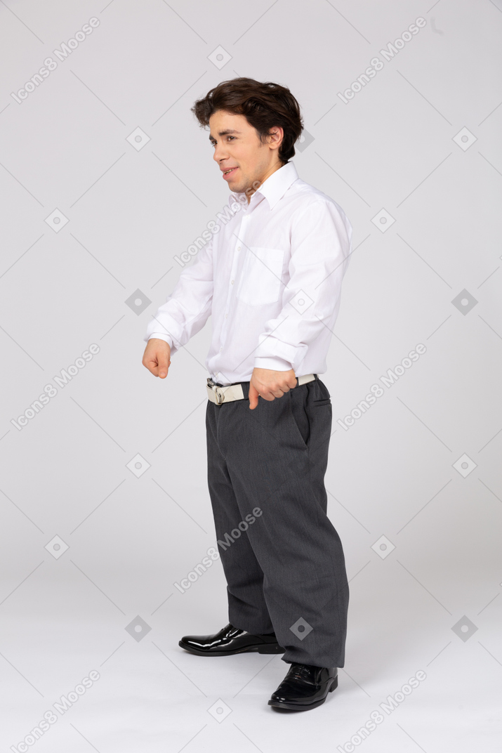 Anxious office worker clenching his fists