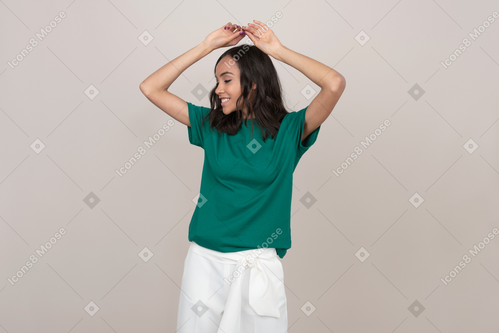 Young beautiful woman in emerald blouse