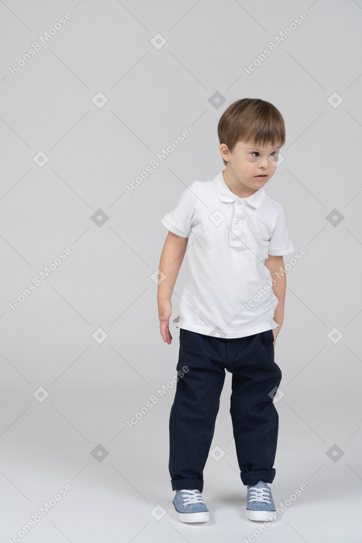 Front view of little kid looking right