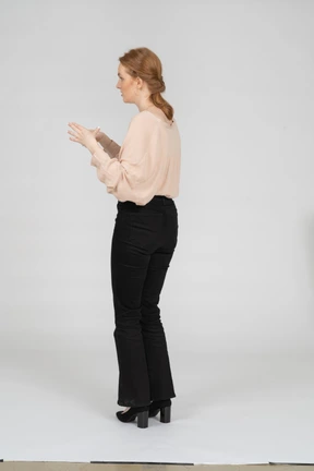 Woman in beautiful blouse jumping