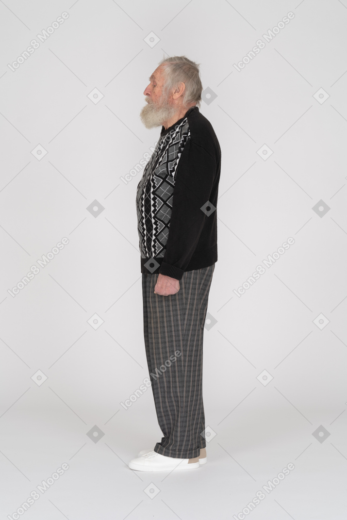 Side view of old man with eyes closed