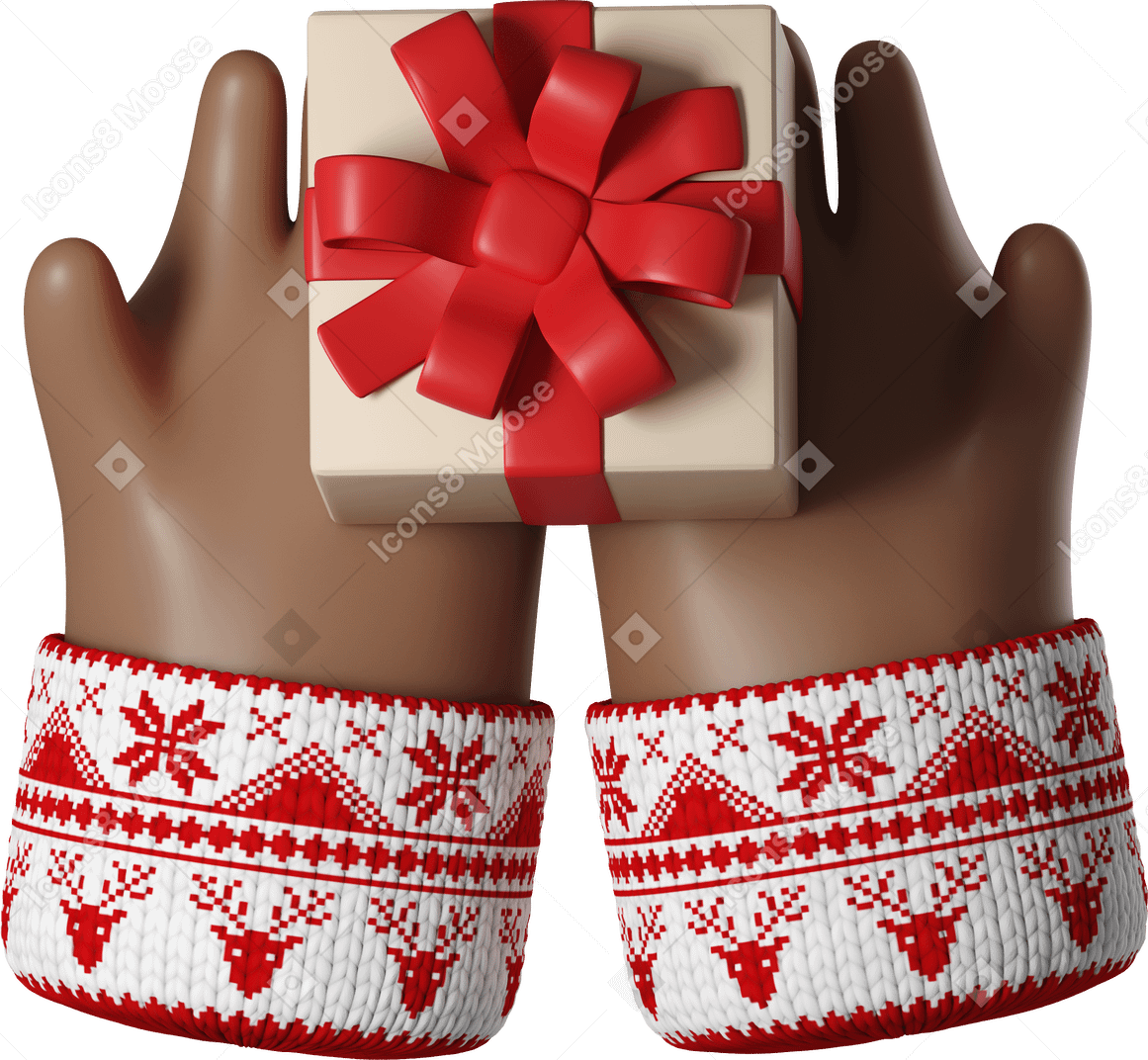Mãos segurando um presente de natal