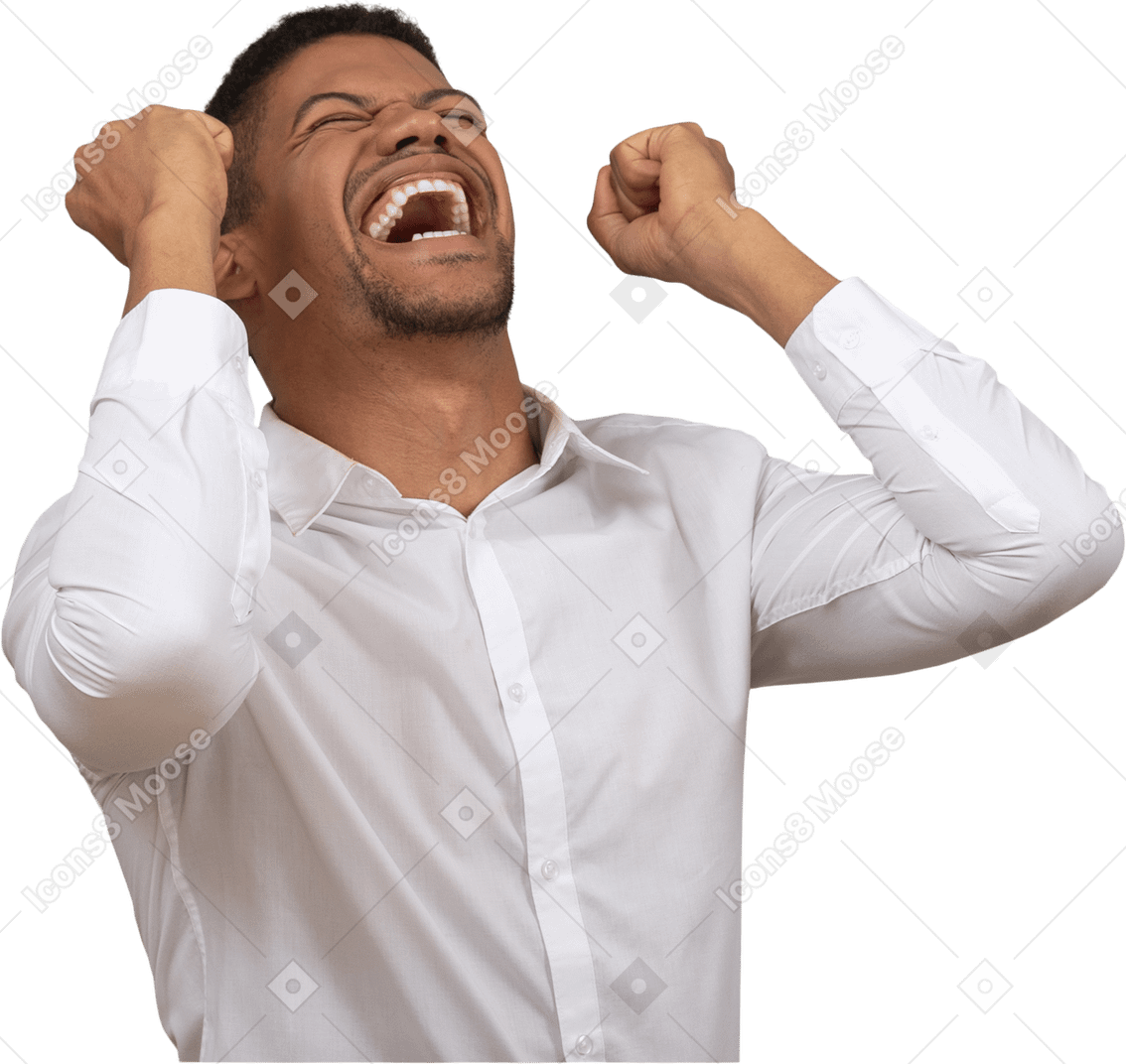 Excited man with closed eyes