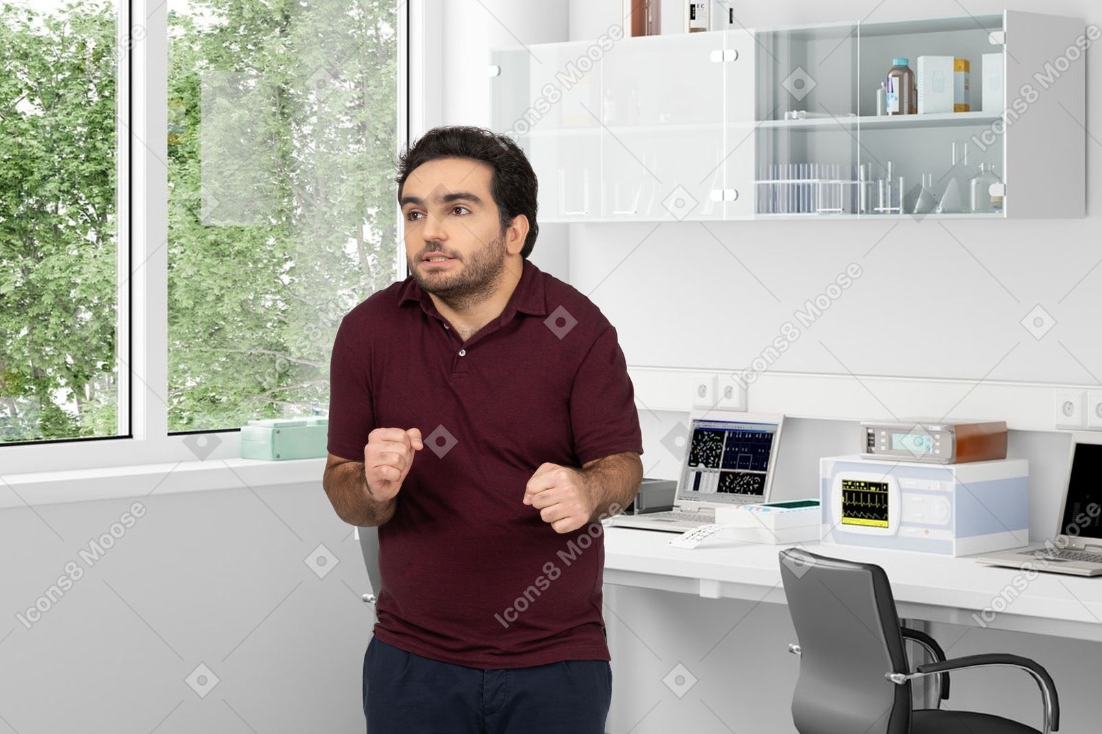 Nervous man in a medical office