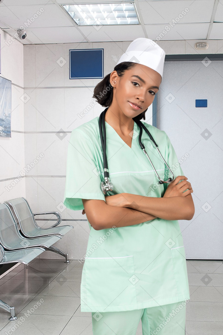 Woman doctor in the hospital hall