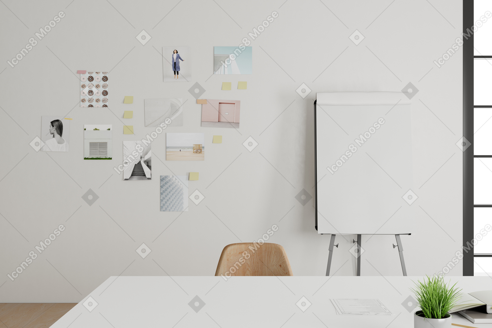 Room with presentation board and desk