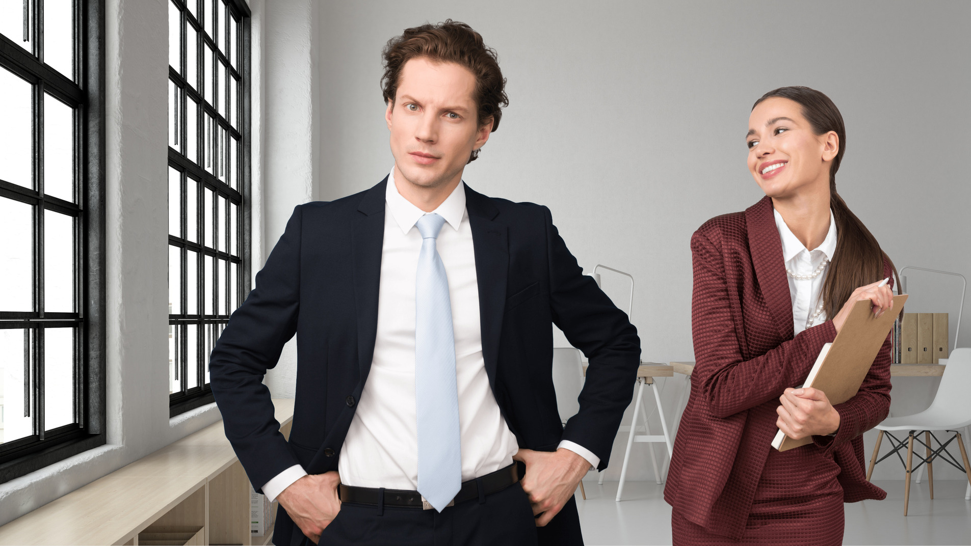 Man and woman in a modern office