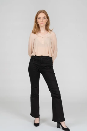 Woman in beautiful blouse standing