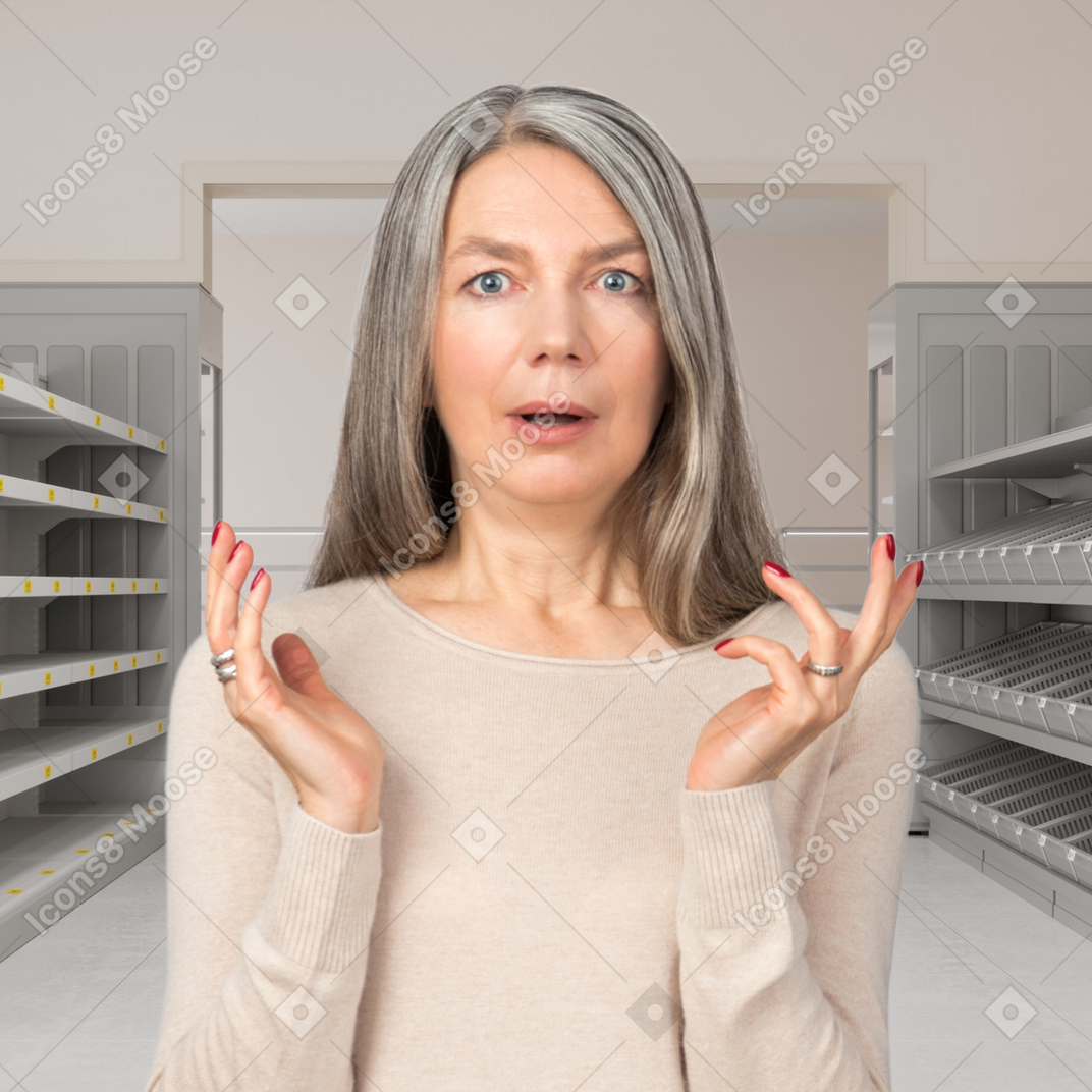 Woman scared by empty shelves
