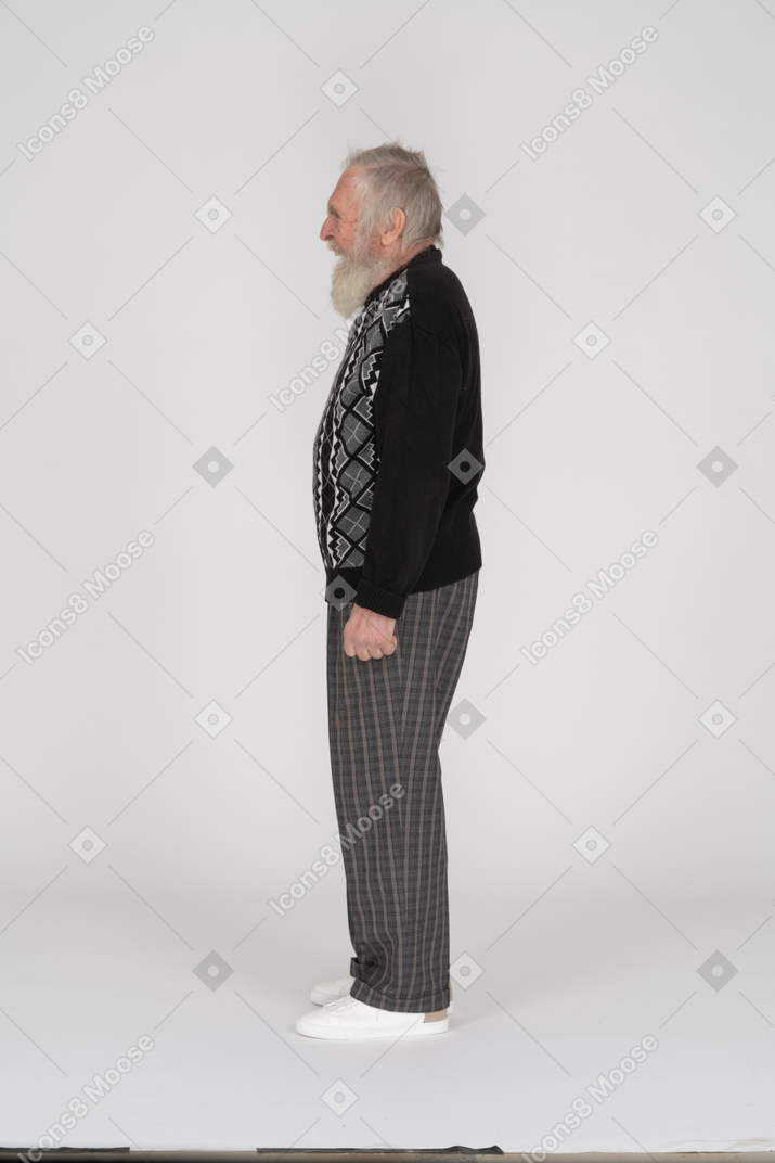 Side view of old man shouting