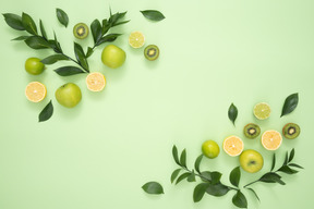 Fruit mix on green background