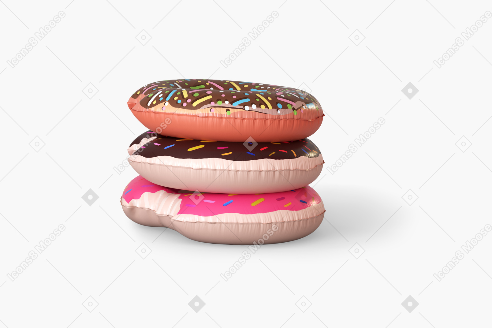 Donut rubber ring placed on each other on white background