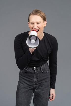 Person shouting with megaphone