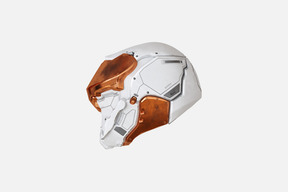 Uma vista lateral de um capacete espacial
