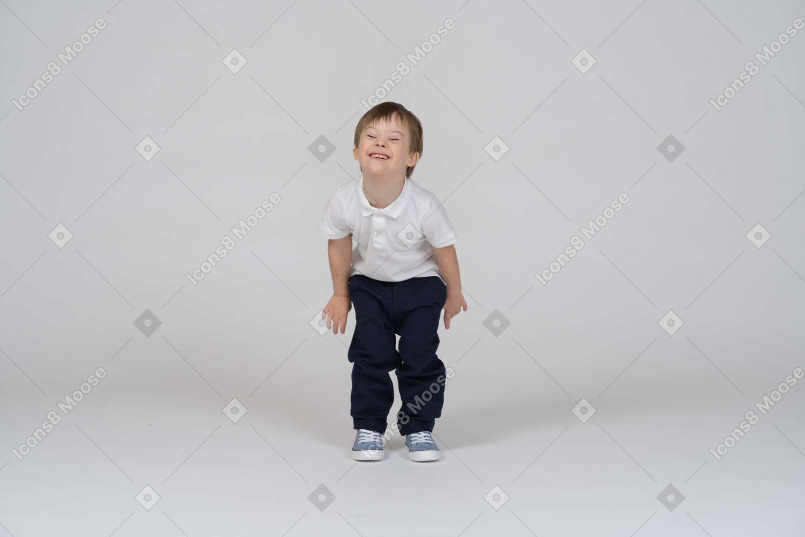 Front view of cheerful boy getting ready to jump