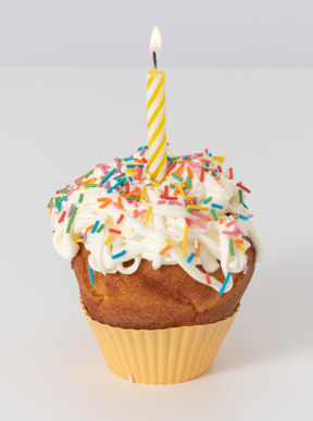 Birthday cupcake with sprinkes and candle