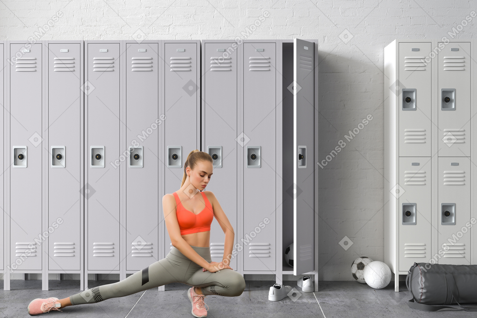 Woman stretching in locker room