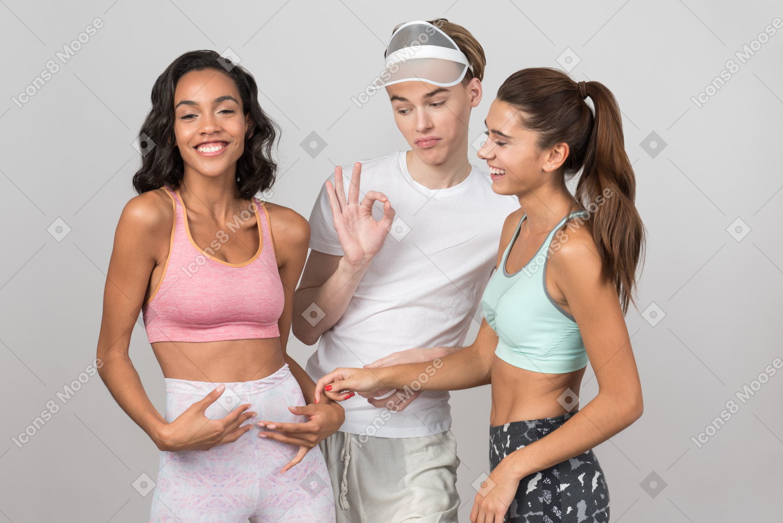 Friends checking out their girlfriend's shape