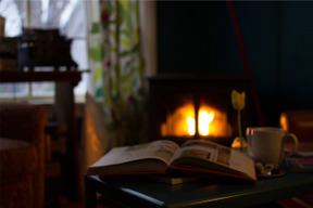 Open book and fireplace