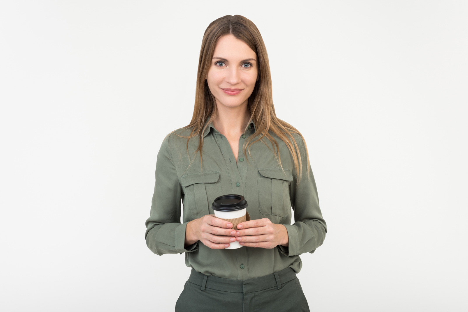 Young woman holding an eco coffee cup