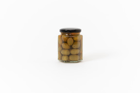 Canned olives in a glass jar