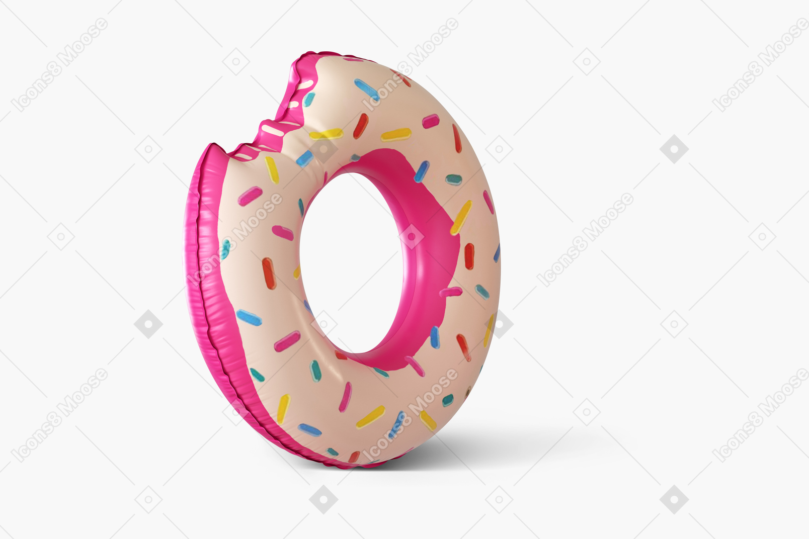 Розовый и белый пончик резиновое кольцо на белом фоне