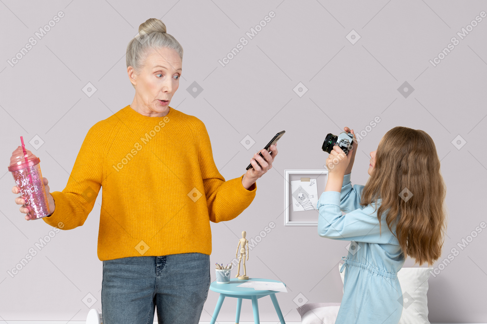 Little girl photographing her grandma