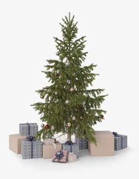 Árbol de navidad decorado rodeado de cajas de regalo