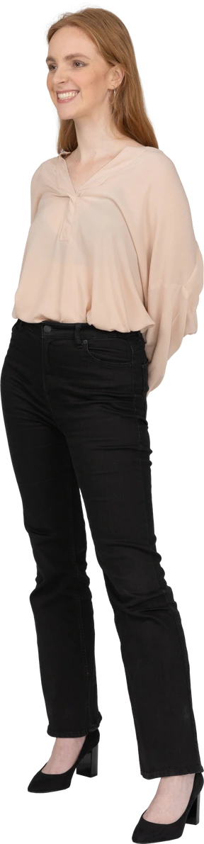 Woman in beautiful blouse standing