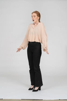 Woman in beautiful blouse standing