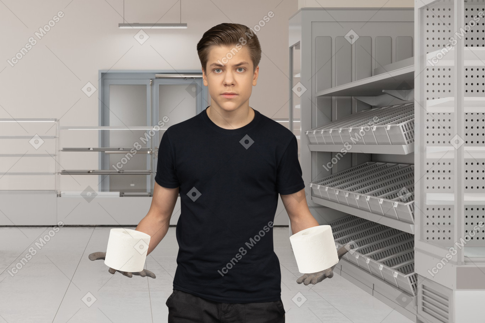 A young man holding toilet paper