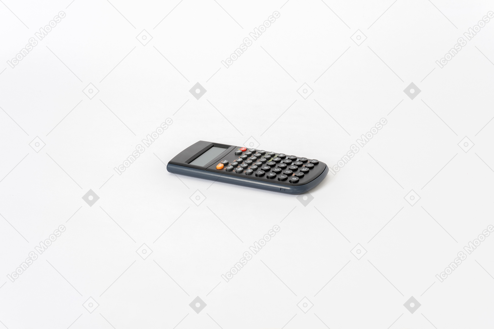 Black calculator on a white background