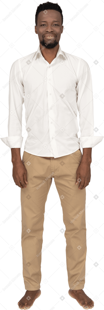 Man in white shirt standing