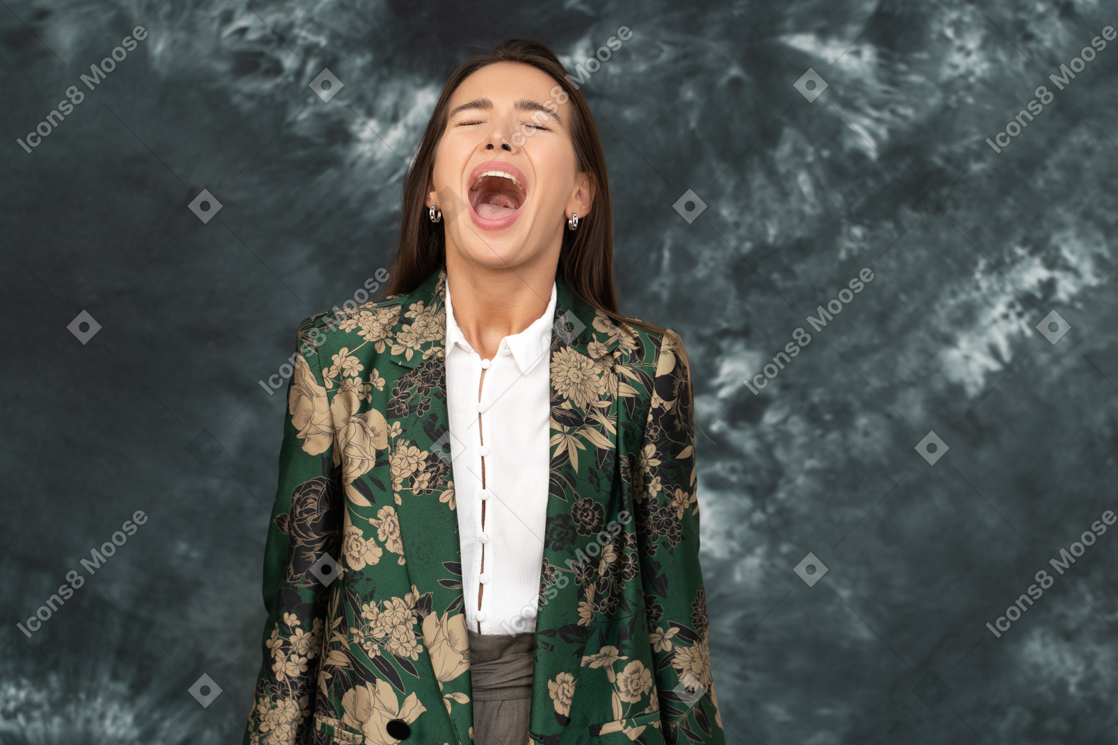 Close-up business woman screaming desperately