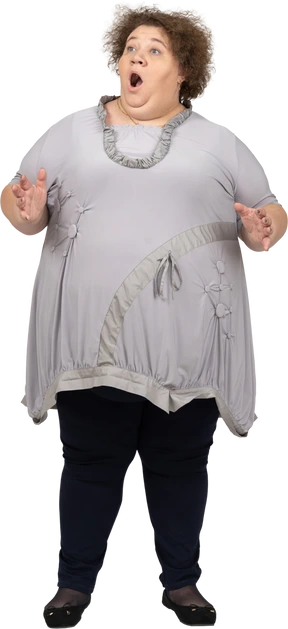 Front view of a shocked woman