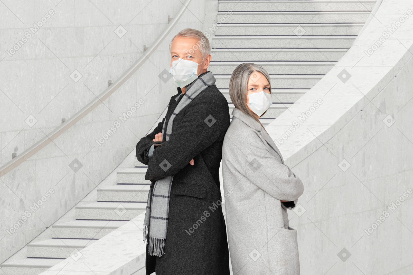 Mature couple wearing masks