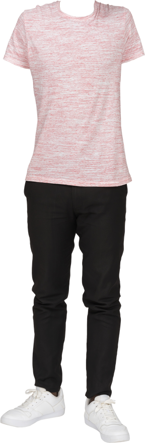 Pink t-shirt and black pants