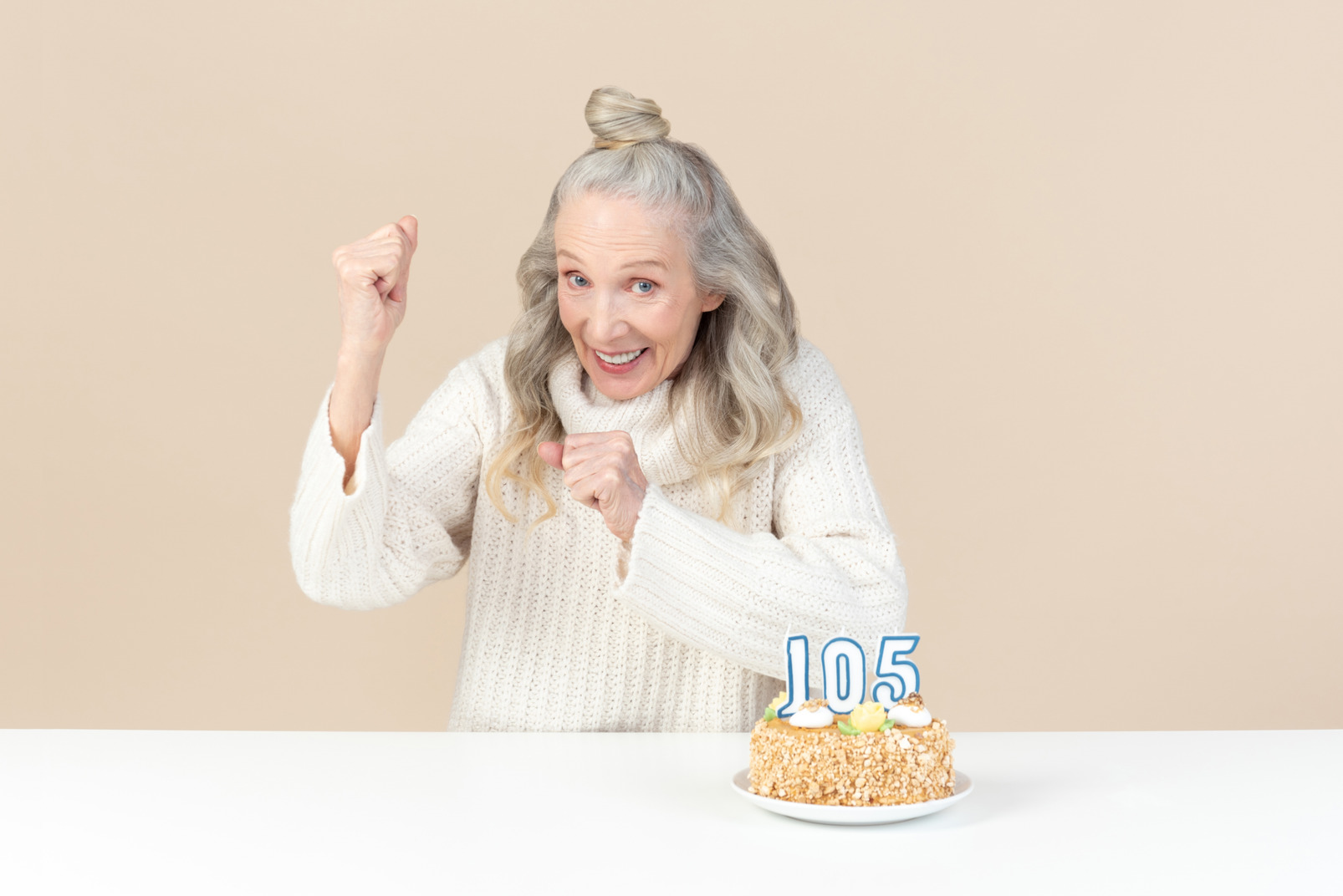 Old woman is excited for her hundred and fifth birthday