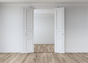 White room with open double doors