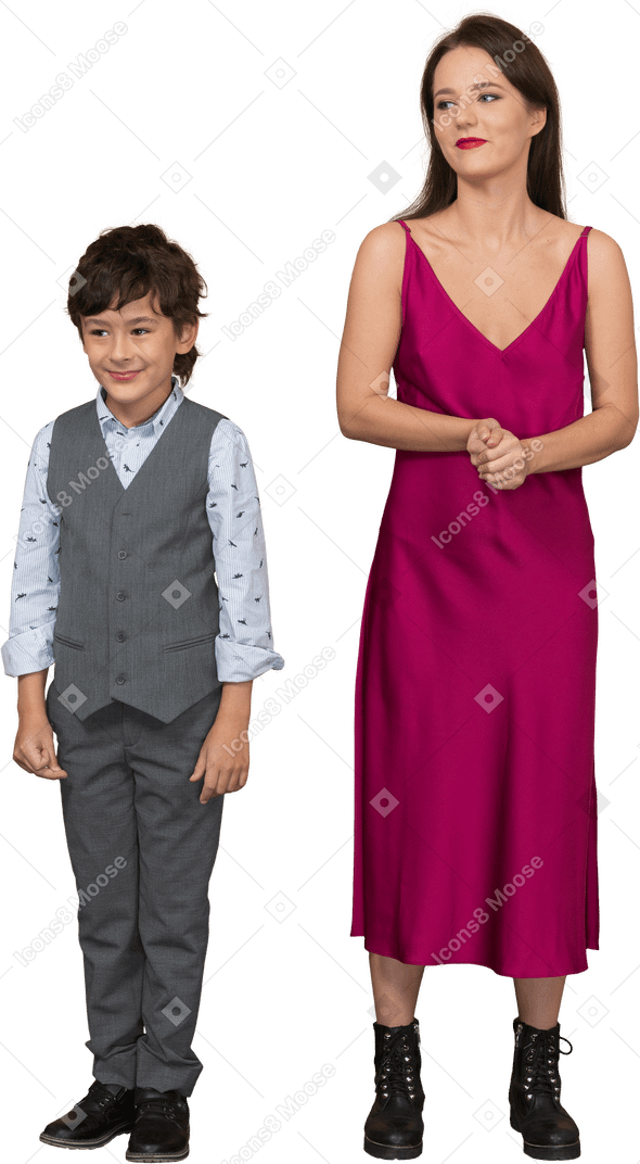 Smiling kid and woman