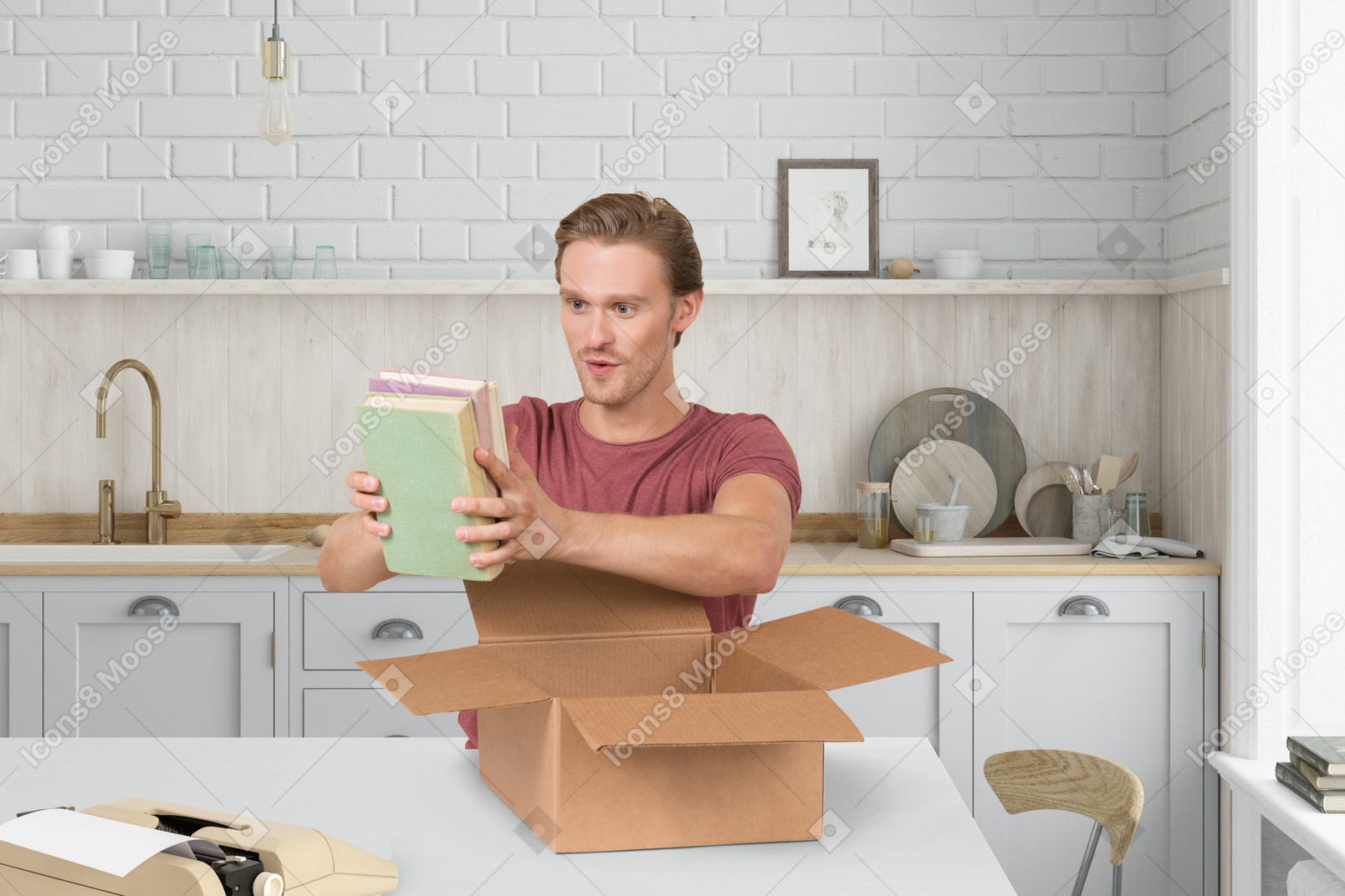 A man taking books out of a box
