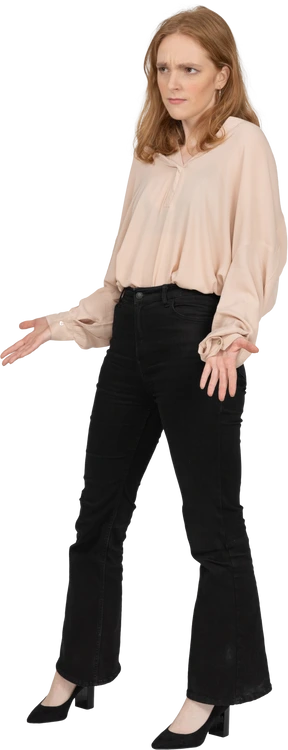 Woman in beautiful blouse standing