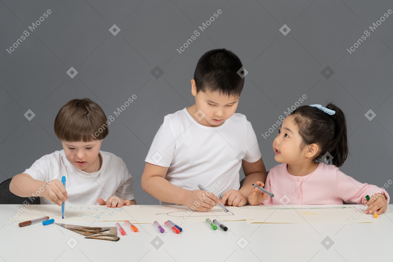 Children drawing  and coloring pictures