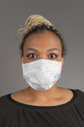 Young woman wearing a respiratory protection mask