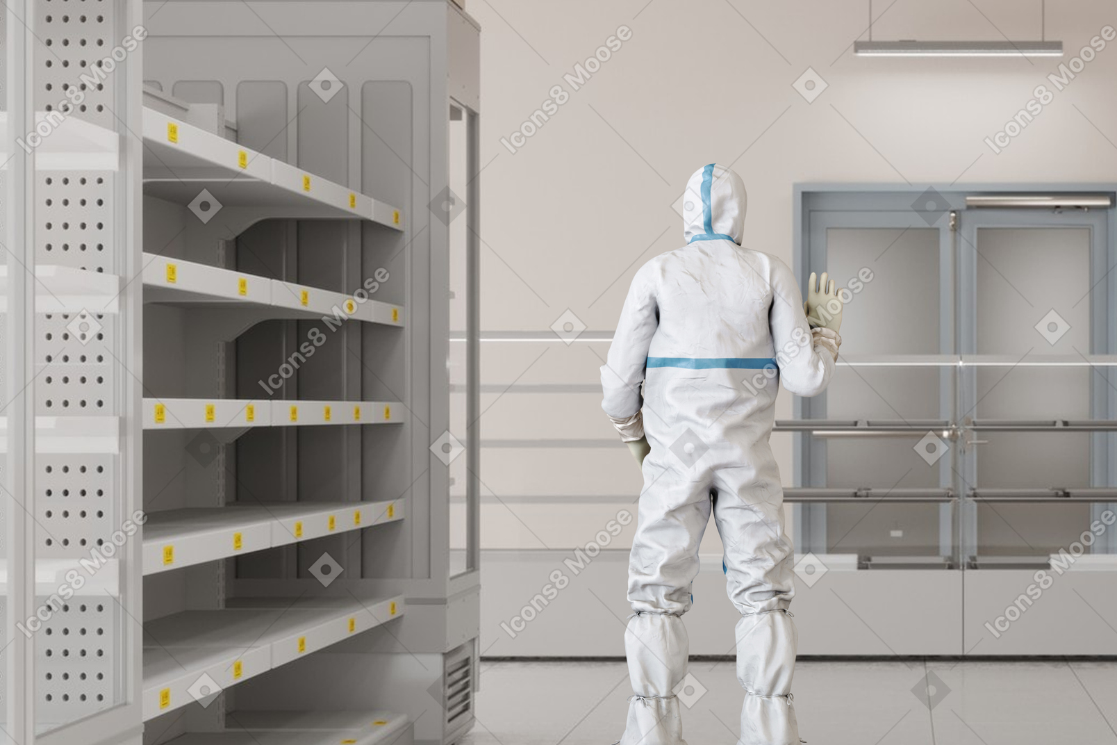 Man in protective suit standing in the laboratory
