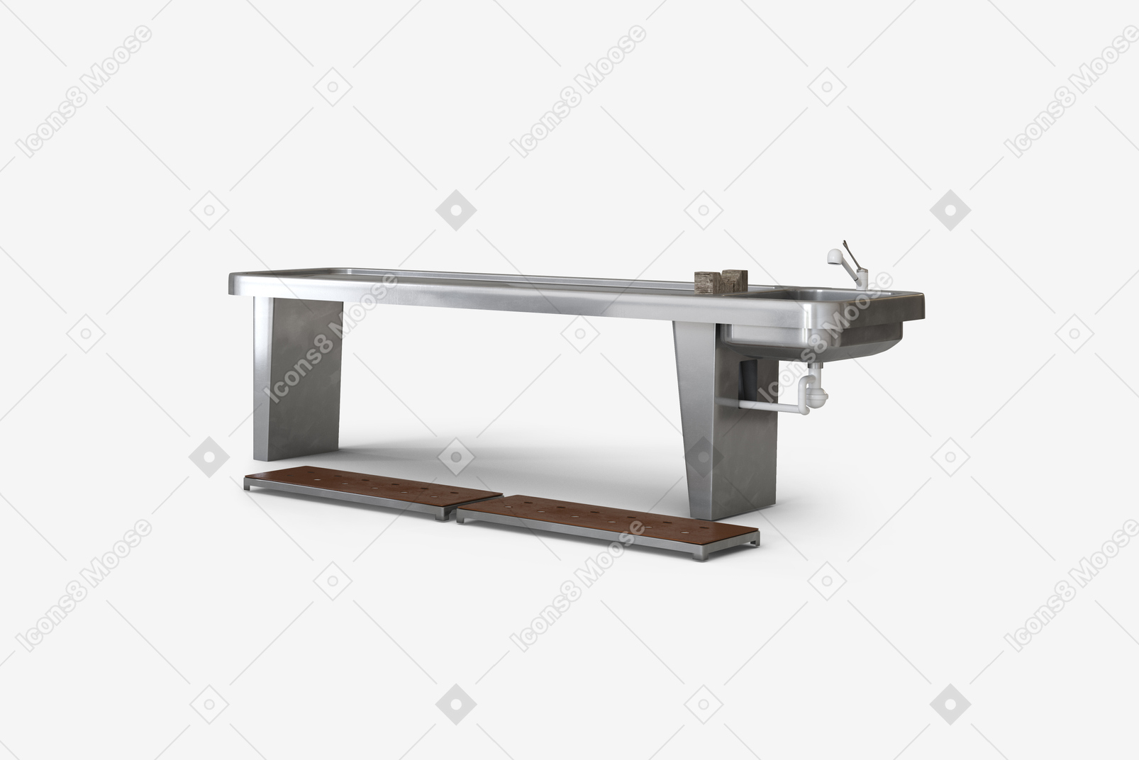 An autopsy table on the white background